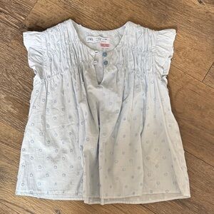 Zara Pale Blue Smocked Flutter Sleeve Top